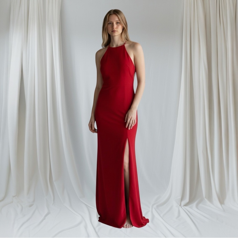 Sherri Hill women’s Red Mermaid is high neck long maxi dress Size 10 party - Picture 3 of 8